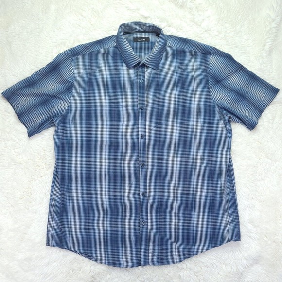 Alfani Blue 100% Cotton Short Sleeve Button Down Shirt Size XL - Picture 1 of 7